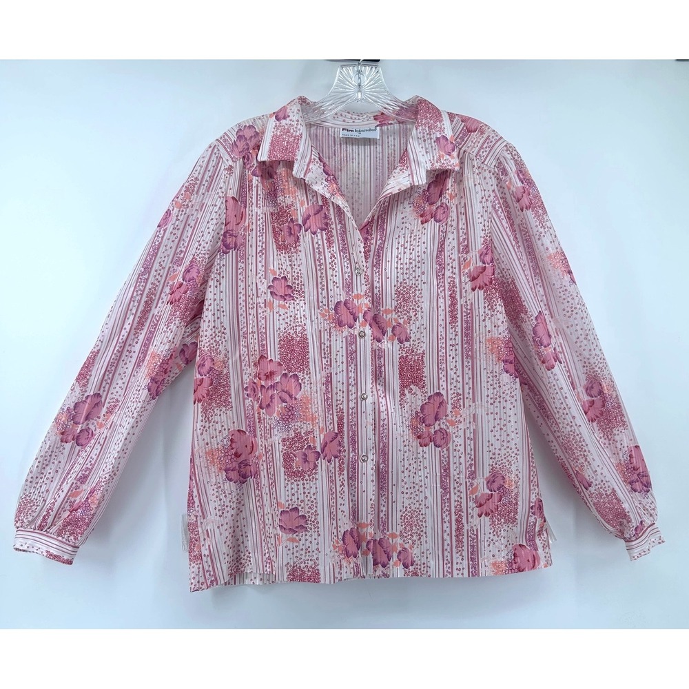 Vintage Fire Islander Floral Striped Button Front‎ Blouse Women 18 Made in USA